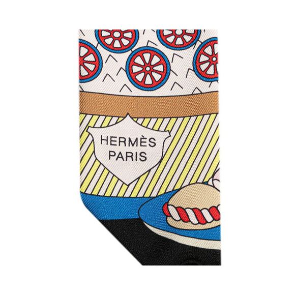 Pre Loved Hermes La Patisserie Francaise Silk Twilly Scarf Women Black Scarves & - Picture 4 of 7